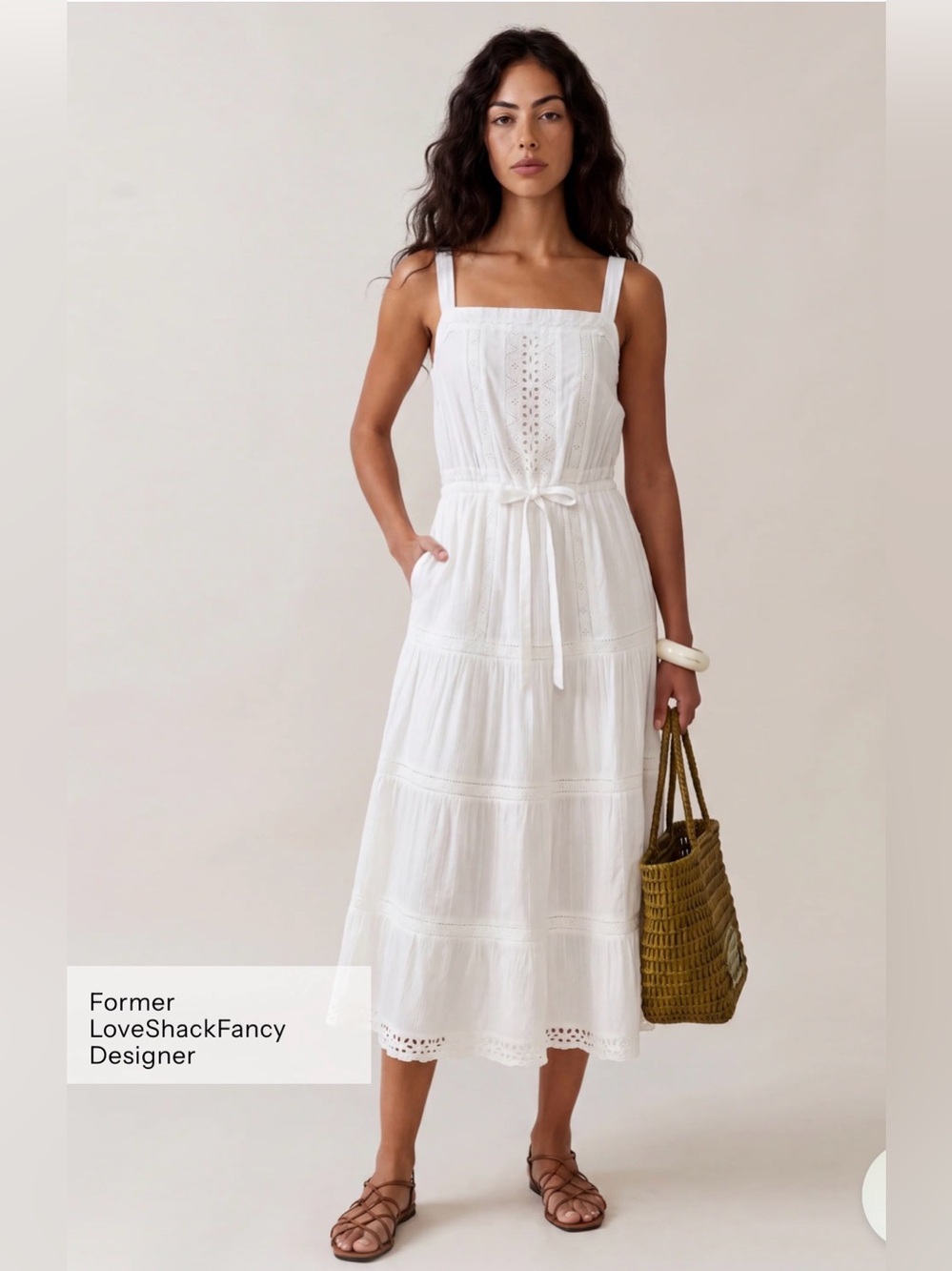 Sorella Atelier Few Moda Camellia Cotton Eyelet Midi Dress White S NWT